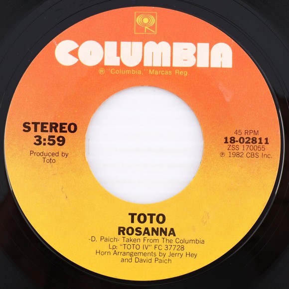 Toto, Rosanna / It's A Feeling 1982 Terre Haute 45 rpm 7" Single Record 18-02811 - Picture 1 of 8